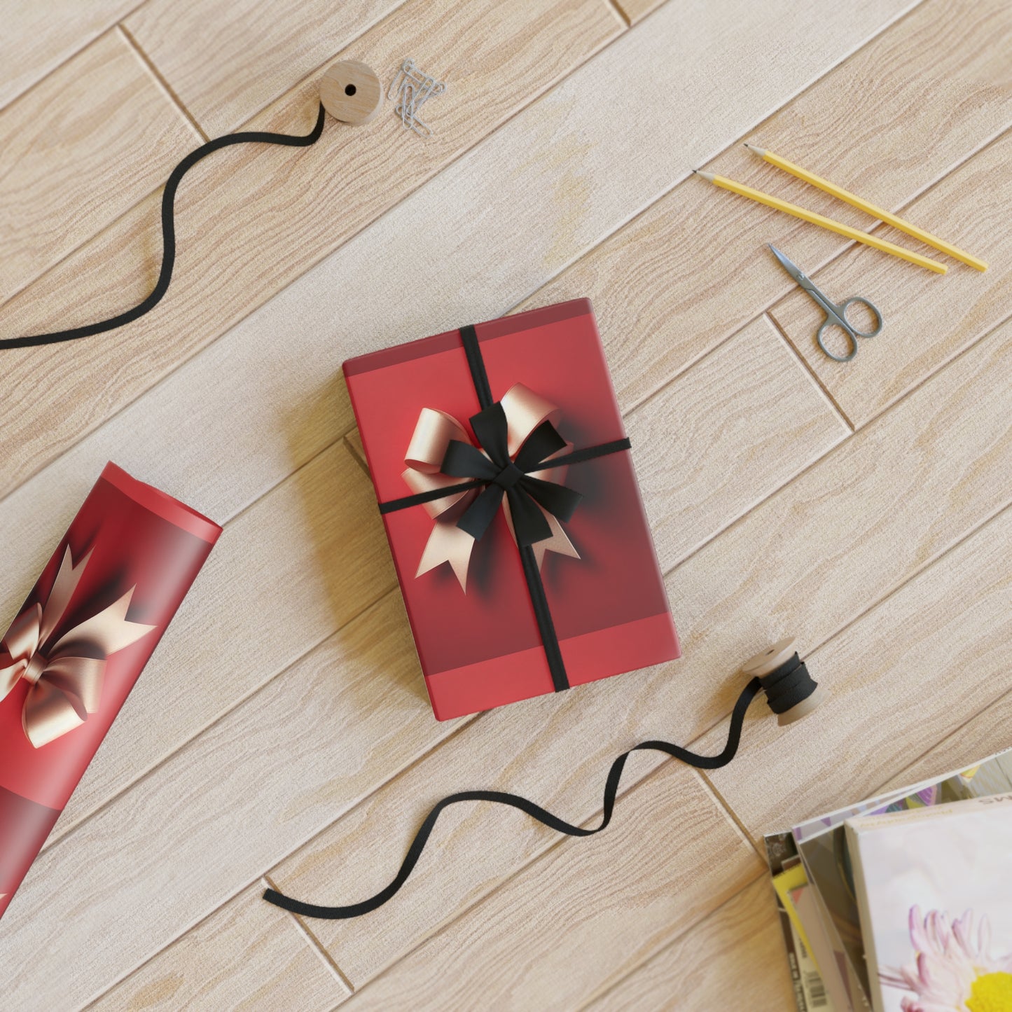 Red wrapping paper roll