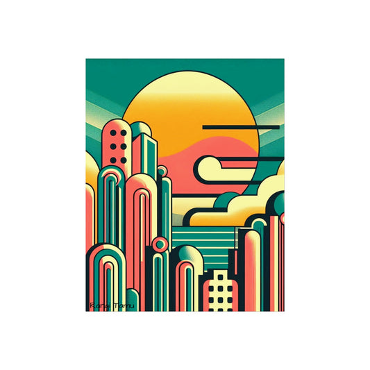 Urban skyline sunset view poster